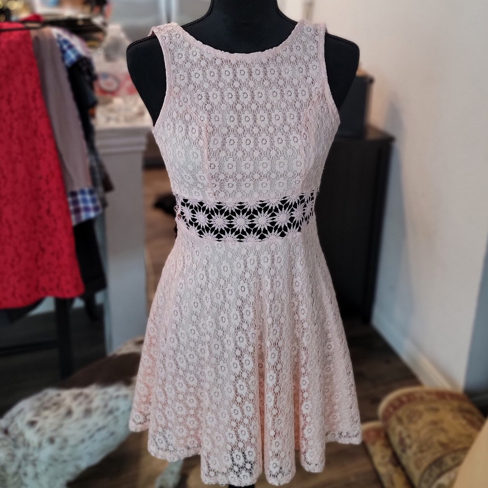 Papaya Blush Pink Lace Fit and Flare Dress Crochet Waist‎ Detail Size Medium